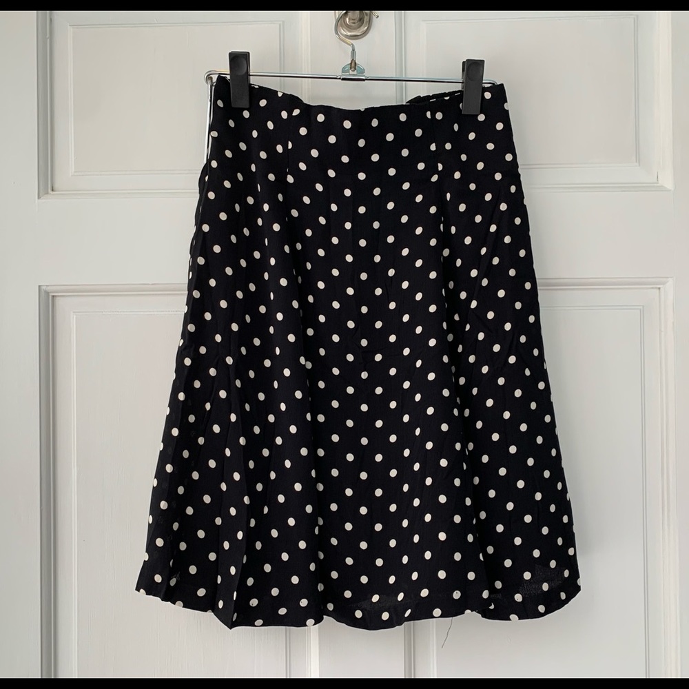 Black Rayon Flare Skirt with White Dots Sz M